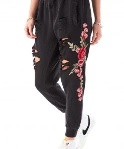 CARMAR ROSE EMBROIDERED RIPPED SWEATPANTS