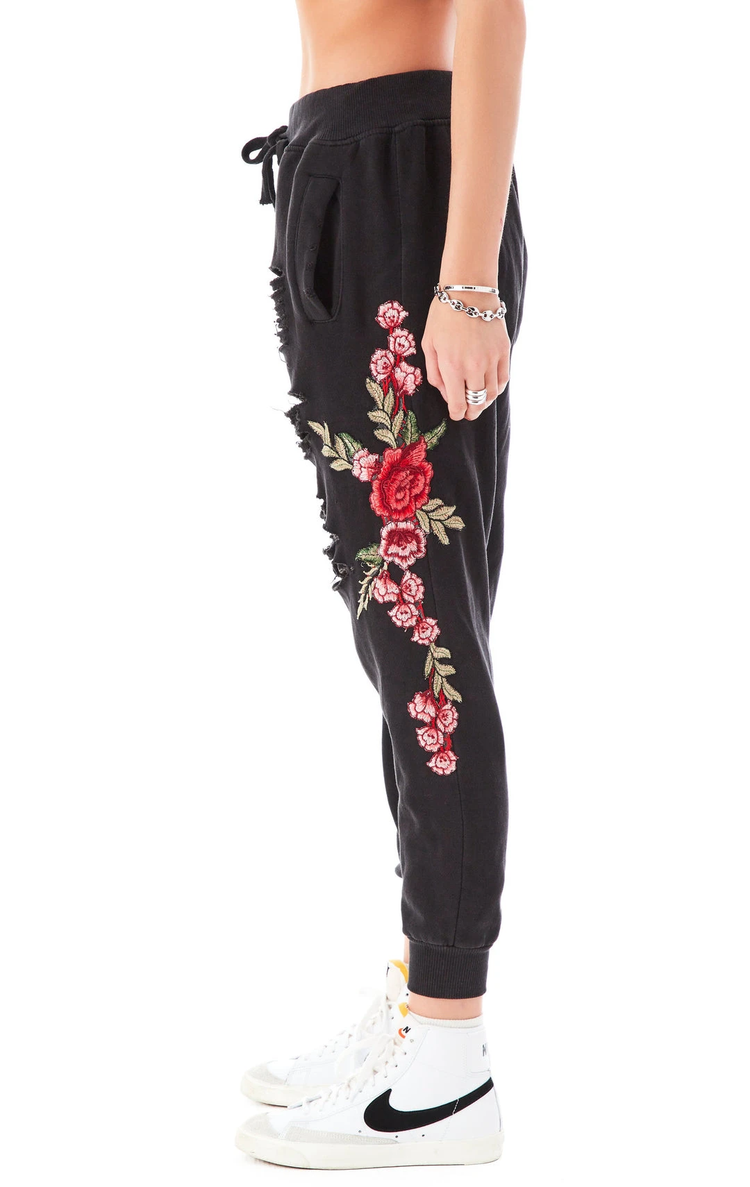 CARMAR ROSE EMBROIDERED RIPPED SWEATPANTS 7 CARMAR ROSE EMBROIDERED RIPPED SWEATPANTS
