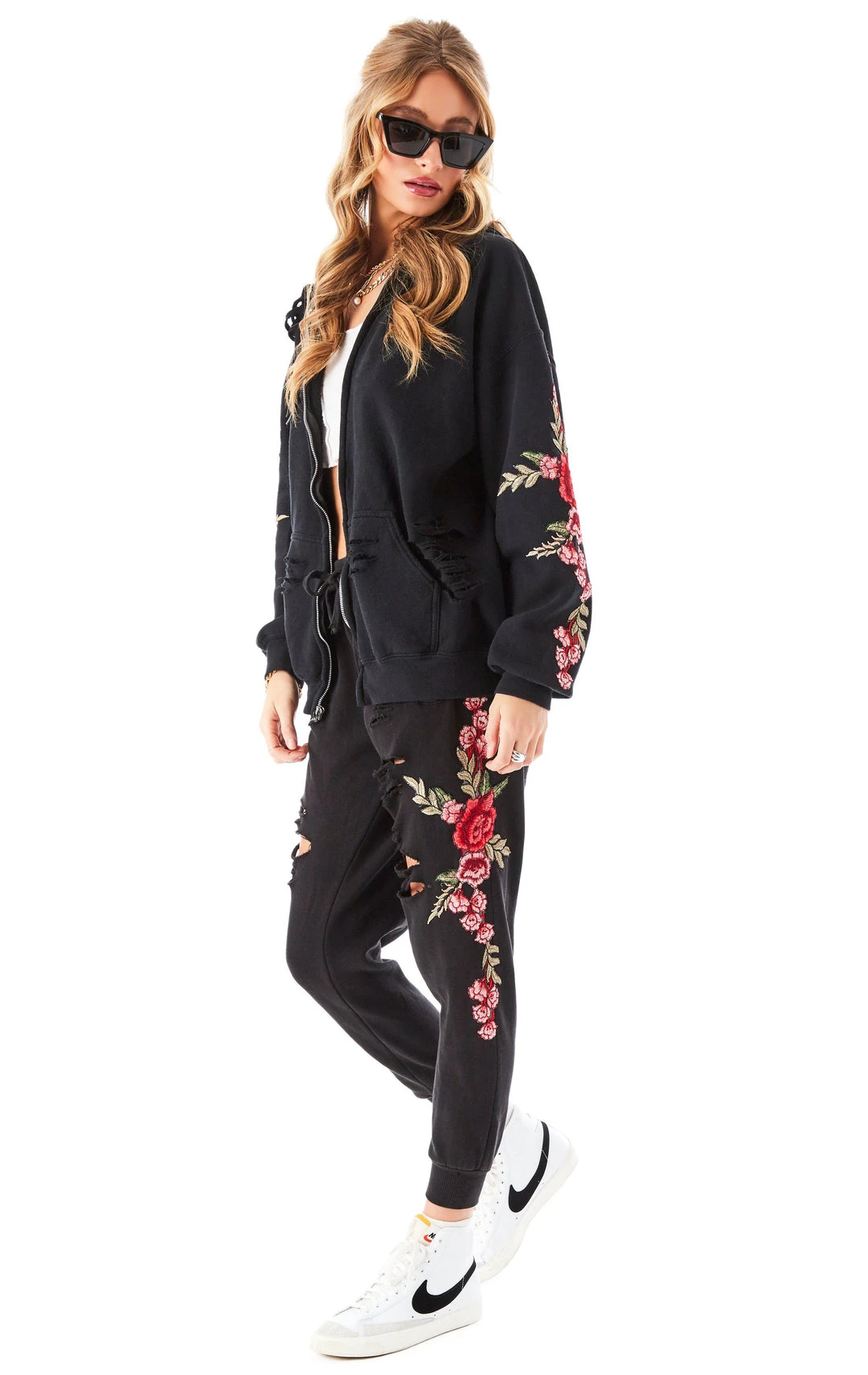 CARMAR ROSE EMBROIDERED RIPPED SWEATPANTS 4 CARMAR ROSE EMBROIDERED RIPPED SWEATPANTS