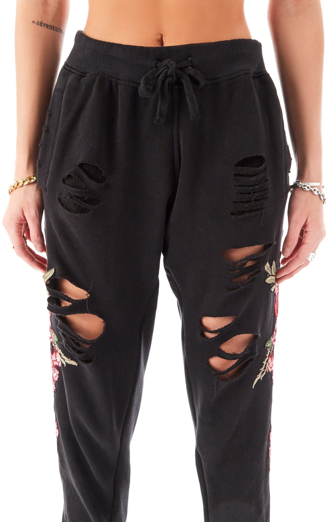CARMAR ROSE EMBROIDERED RIPPED SWEATPANTS 9 CARMAR ROSE EMBROIDERED RIPPED SWEATPANTS