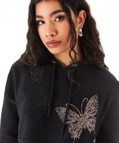 CARMAR SWEATSHIRTS RHINESTONE BUTTERFLY CROPPED HOODIE