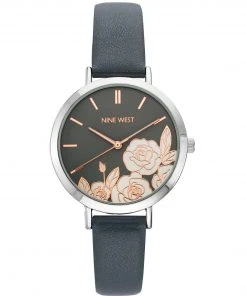 Nine West Watches Floral Dial Smooth Strap Watch