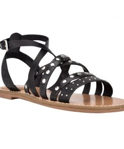 Nine West Cane Flat Studded Sandals Flats