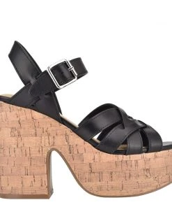 Nine West Cheers Heeled Platform Sandals Weave Got You