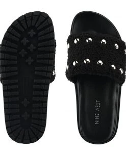 Nine West Freely Studded Flat Slide Sandals High Impact Platforms