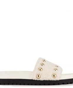 Nine West Freely Studded Flat Slide Sandals High Impact Platforms