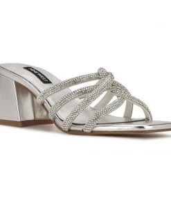 Nine West Metallic Mindset Glitz Block Heel Slide Sandals