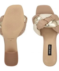 Nine West Gotit Block Heel Slide Sandals Weave Got You