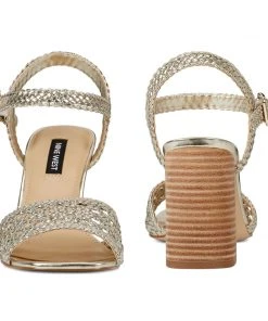 Nine West Gwenny Block Heel Sandals Metallic Mindset