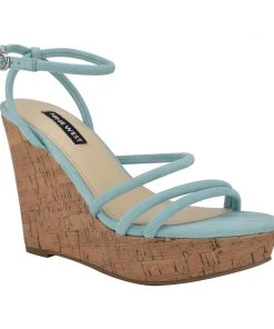 Nine West Lace It Up Havi Ankle Wrap Cork Wedge Sandals