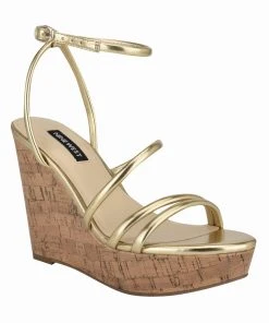 Nine West Havi Ankle Wrap Cork Wedge Sandals