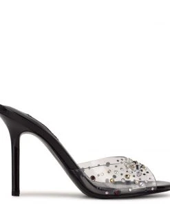 Nine West Ido Rhinestone Heeled Slide Sandals In The Clear