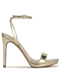 Nine West Loola Ankle Strap Sandals Metallic Mindset