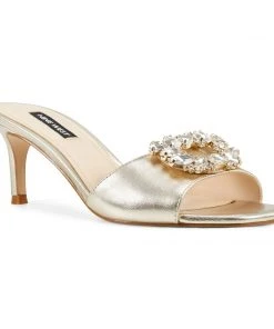 Nine West Masen Heeled Slide Sandals Metallic Mindset