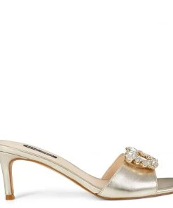 Nine West Masen Heeled Slide Sandals Metallic Mindset