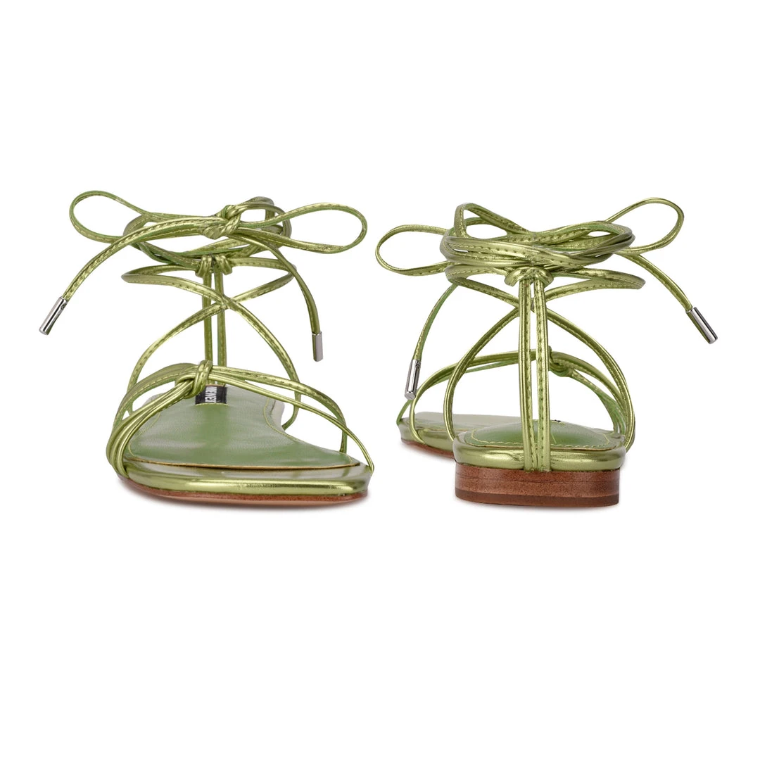 Nine West Lace It Up Minus Ankle Wrap Flat Sandals 6 Nine West Lace It Up Minus Ankle Wrap Flat Sandals