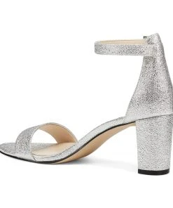 Nine West Pruce Ankle Strap Block Heel Sandals Metallic Mindset