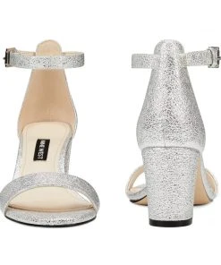Nine West Pruce Ankle Strap Block Heel Sandals Metallic Mindset