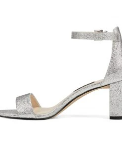 Nine West Pruce Ankle Strap Block Heel Sandals Metallic Mindset