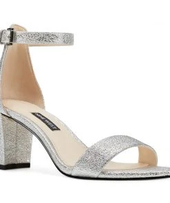 Nine West Pruce Ankle Strap Block Heel Sandals Metallic Mindset