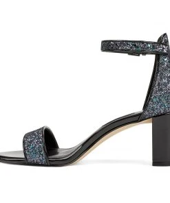 Nine West Pruce Ankle Strap Block Heel Sandals Metallic Mindset