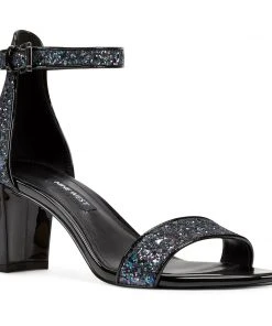 Nine West Pruce Ankle Strap Block Heel Sandals Metallic Mindset