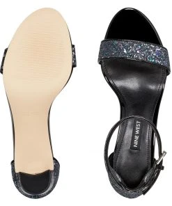 Nine West Pruce Ankle Strap Block Heel Sandals Metallic Mindset