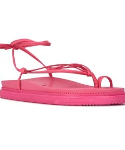 Nine West Sarest Ankle Wrap Flat Sandals Lace It Up