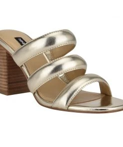 Nine West Yeat Heeled Slide Sandals Metallic Mindset