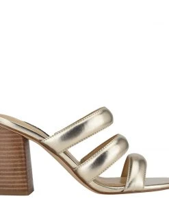 Nine West Yeat Heeled Slide Sandals Metallic Mindset