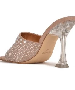 Nine West Heel Appeal Ziptip Rhinestone Heeled Slide Sandals 9 Nine West Heel Appeal Ziptip Rhinestone Heeled Slide Sandals