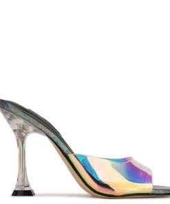 Nine West Zooza Heeled Slide Sandals In The Clear