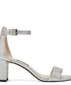 Nine West Pruce Ankle Strap Block Heel Sandals Metallic Mindset